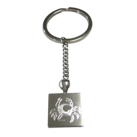 Silver Toned Square Etched Crab Pendant Keychain - Picture 1 of 2